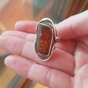 Amber sterling silver ring, size 6.5